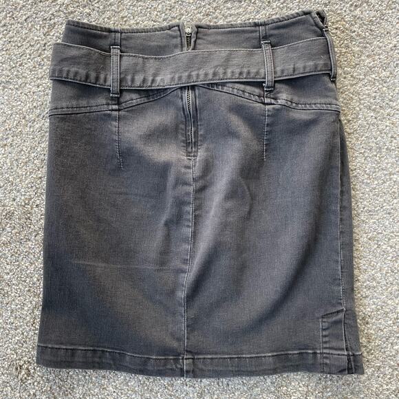 Free People Black Denim Mini Skirt 2 Livin it Up Belted Casual Pencil Straight - Picture 3 of 5